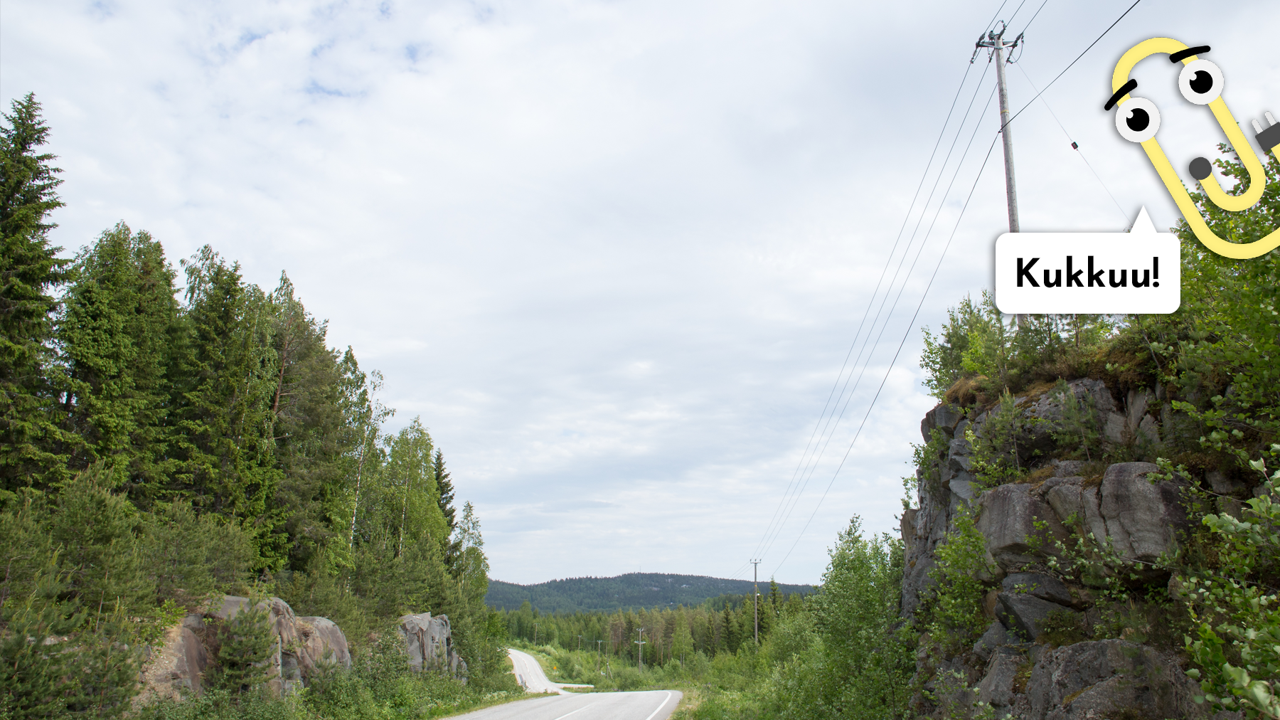 Kuvituskuva, jossa näkyy klemmari ja maaseutua