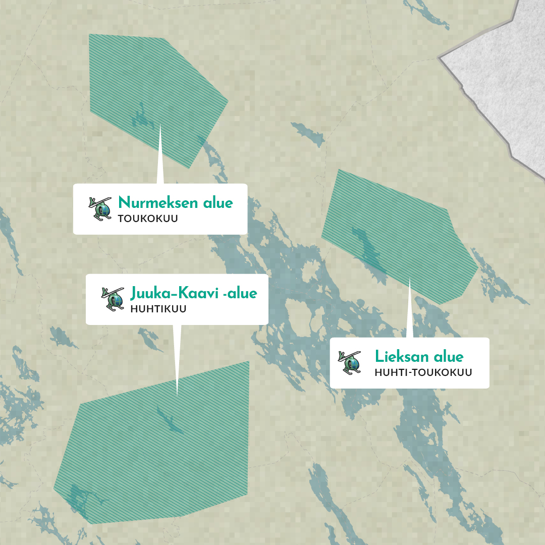 Helikopterioksinta-alueet kartalla huhti-toukokuu 2025