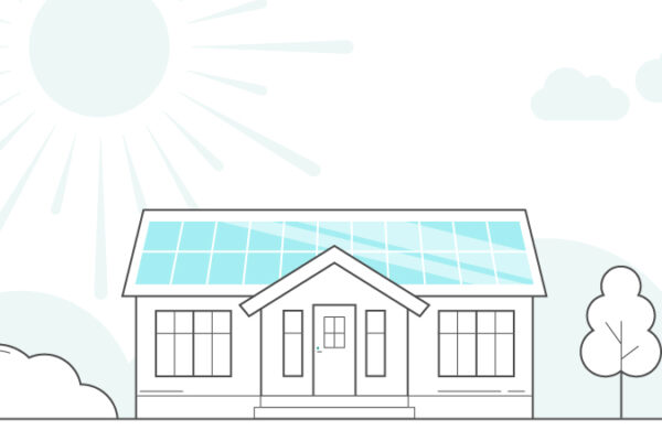 Kuvituskuva, jossa aurinkopaneelit talon katolla
