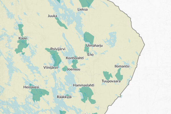 Kuvituskuva, jossa näkyy PKS Sähkönsiirron kartta ja tarkastuslentoalueet